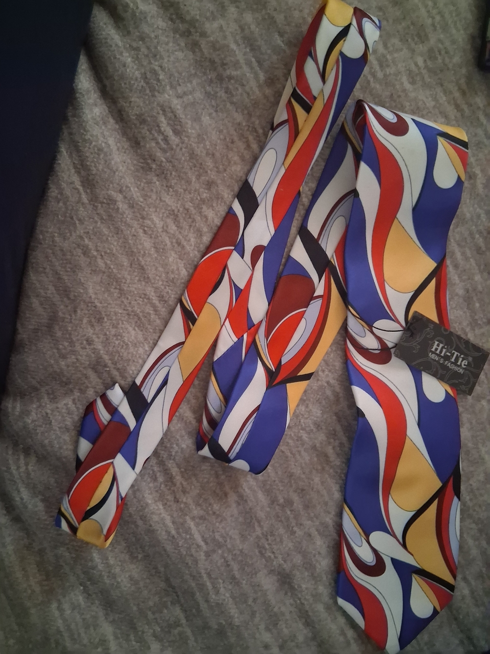 Men's Abstract Multi-Color Silk Tie - Blue/Red/Yellow